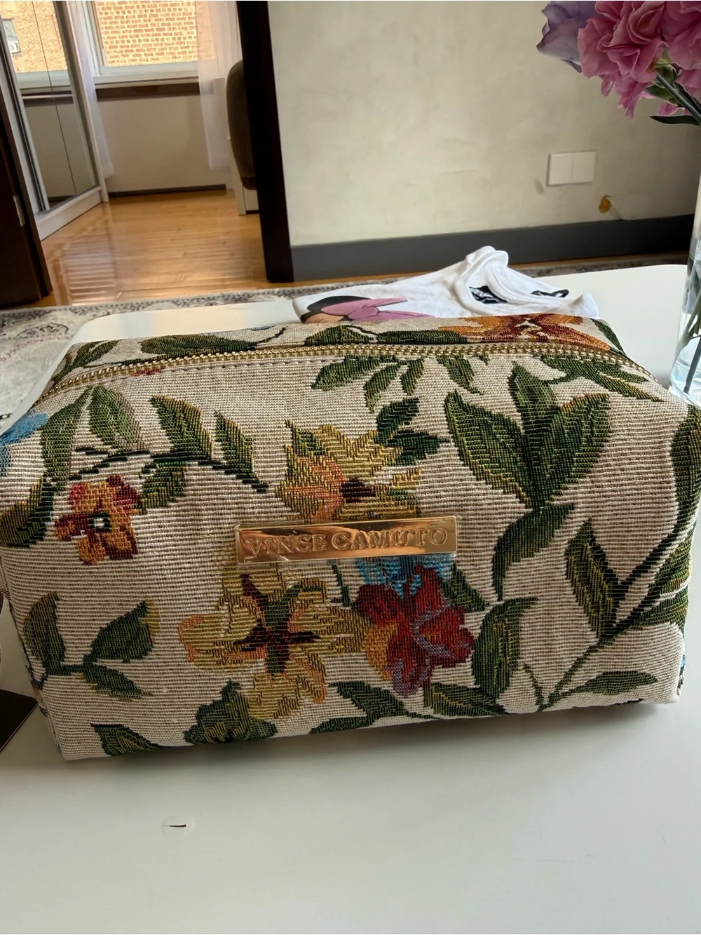 Vince Camuto Floral Tapestry Cosmetic Case in Green, Yellow, Red, Blue